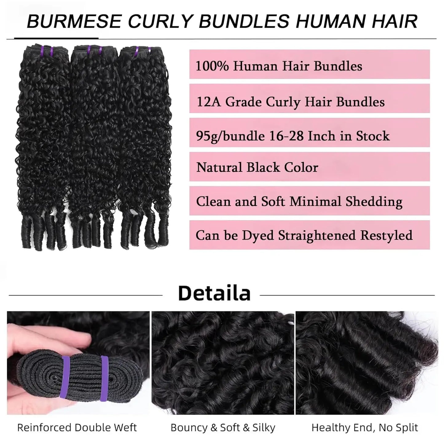 Karlami 12A Burmese Curly Human Hair Bundles Natural Black