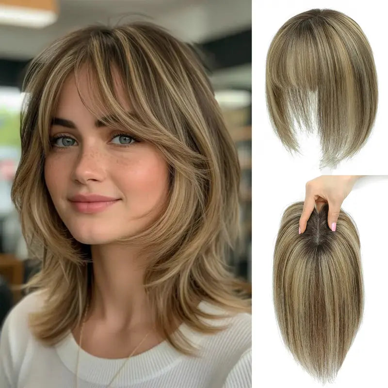 🔥🔥Human Hair Topper with Bangs | Hair Piece for Thinning Hair