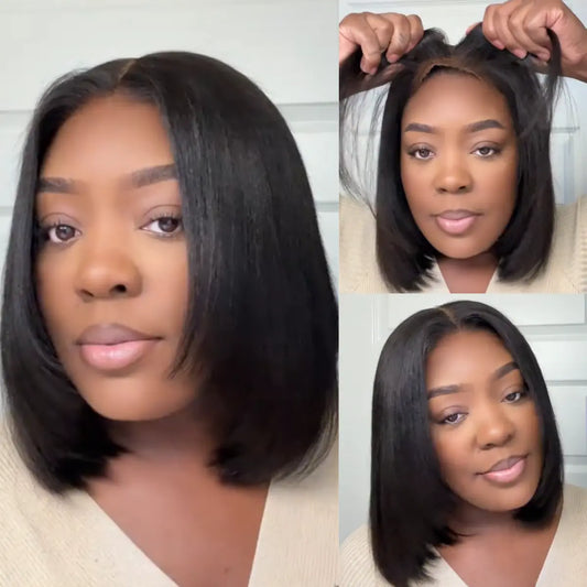 Glueless Yaki Straight Short Bob Wig - 7x5 HD Lace