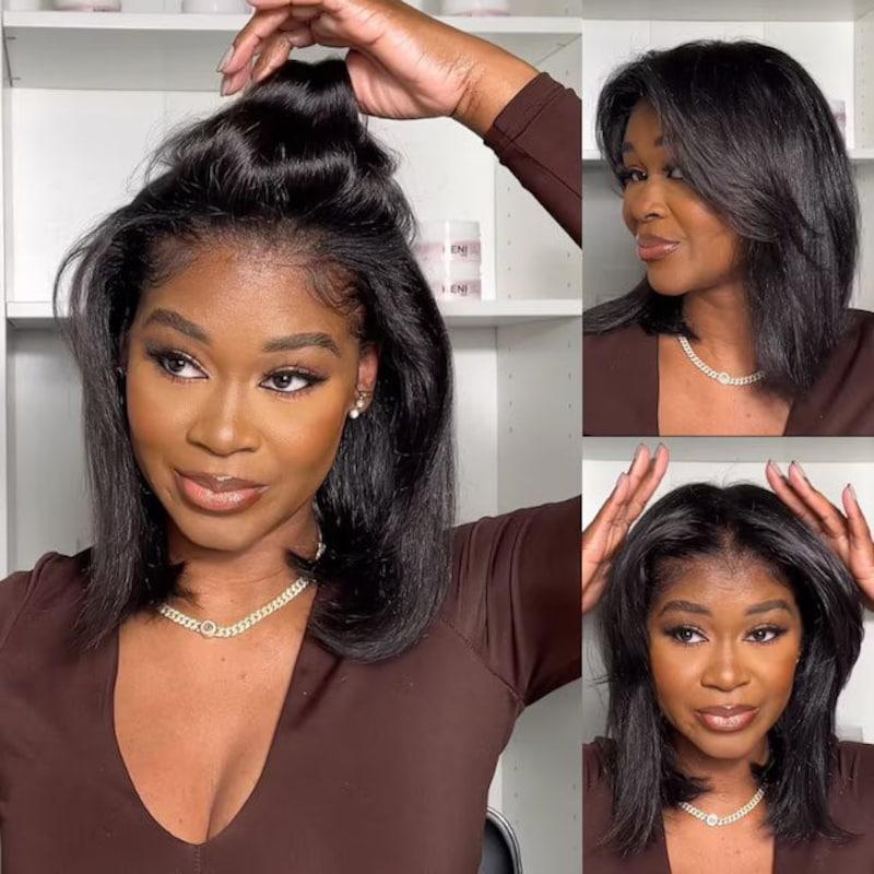 Glueless Yaki Straight Short Bob Wig - 7x5 HD Lace