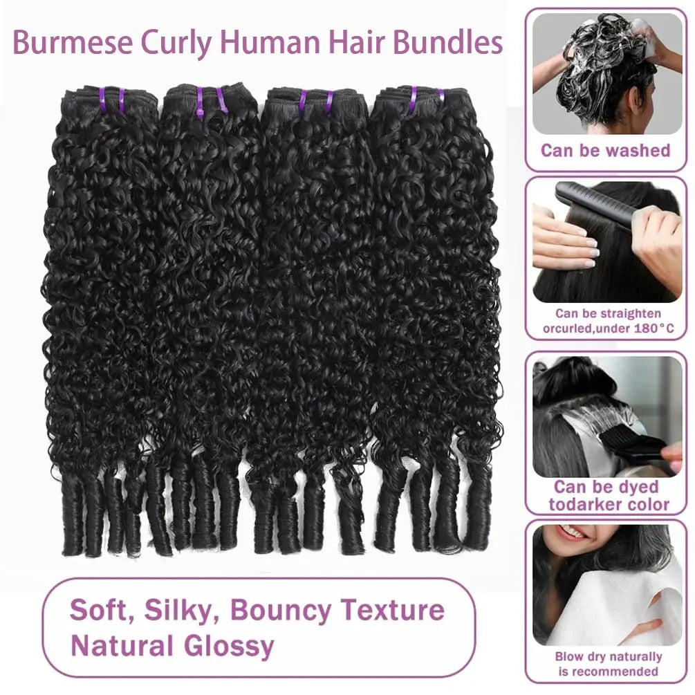 Karlami 12A Burmese Curly Human Hair Bundles Natural Black
